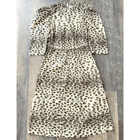 Sea New York | Dresses | Sea New York Cream And Brown Animal Print Leo  Corded Puff Sleeve Midi Dress 4 | Poshmark